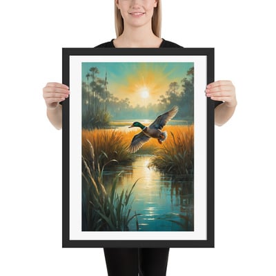 Vintage Flying Duck Illustration Framed poster