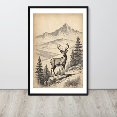 Vintage Deer Illustration Old Look Framed poster