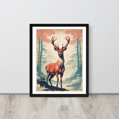 Vintage Deer Japanese Woodcut Ukiyo-e Framed poster