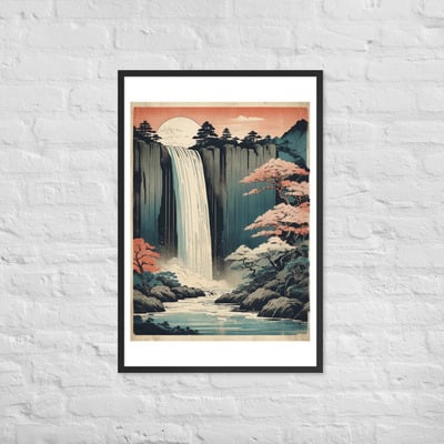 Vintage Waterfall Japanese Woodcut Ukiyo-e Framed poster