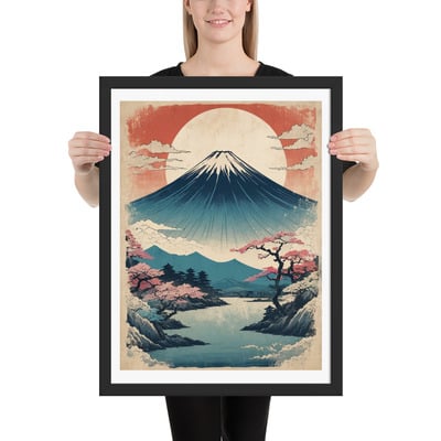 Vintage Mount Fuji Japanese Woodcut Ukiyo-e Framed poster