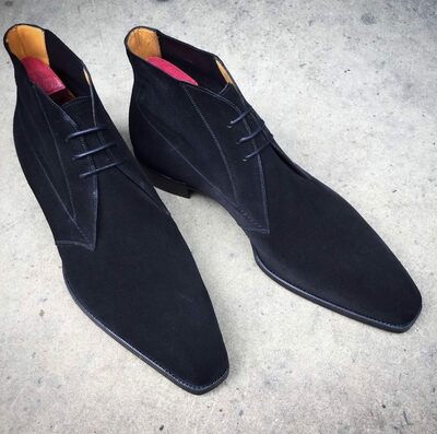 Handmade Black Suede Leather Chukka Boot