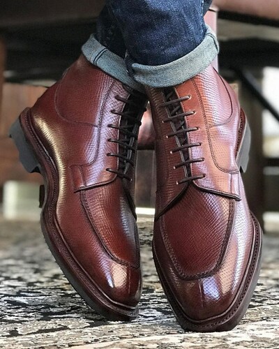 Handmade Burgundy Grain Leather Split Toe Ankle High Boot