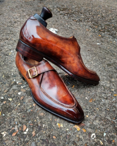 Handmade Men Brown Leather Monk Strap Dress Shoes