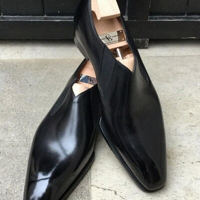 Handmade men black leather loafers dress shoes - Thumbnail 4