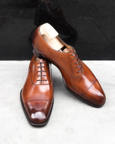 Handmade Men Brown Calf Leather Oxford Lace up Dress Shoes