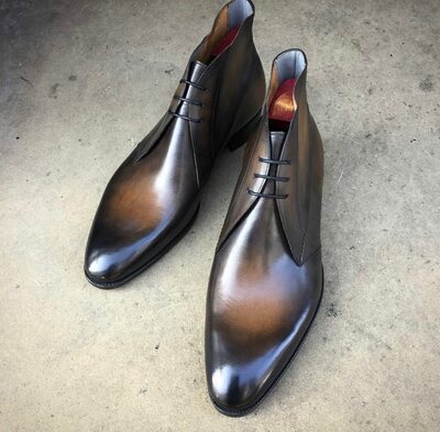 Handmade Black Tan Patina Leather Chukka Boot