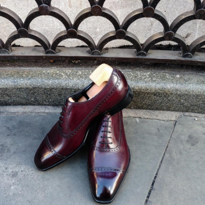Handmade Burgundy Leather Oxford Lace up Dress Shoes