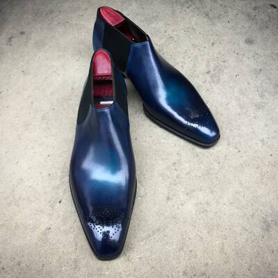 Handmade Blue Leather Classic Chelsea Oxford Dress Shoes