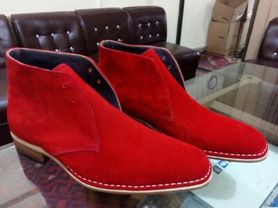 Handmade Men Classic Red Suede Leather Chukka Boot