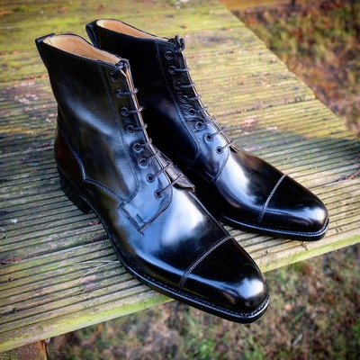 Handmade Black Leather Classic Ankle High Lace up Dress Boot