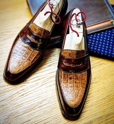 Handmade Brown Leather Crocodile Shoes, Men Alligator Moccasin Loafers Shoes