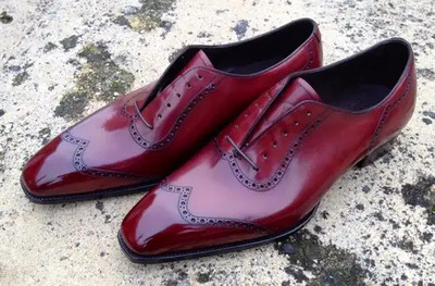 Handmade Burgundy Wingtip Men Classic Oxford Lace up Dress Shoes