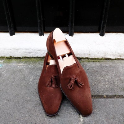 Handmade Men Brown Suede Leather Tassel Loafers Shoes