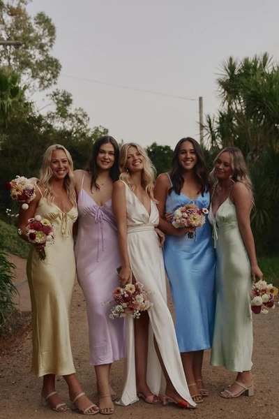 Mermaid Sheath V Neck Silk Satin Bridesmaid Dresses with Straps,PD231207