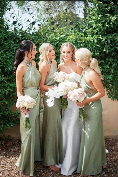 Charming Hatler Sage Green Sheath Long Bridesmaid Dresses ,PD231212