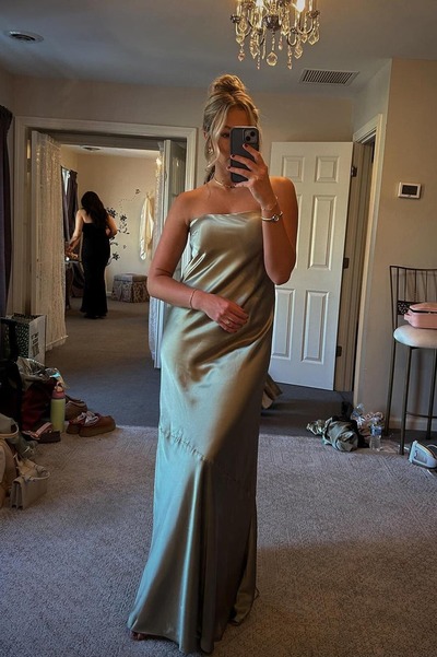 Mermaid Chic Sheath Strapless Sage Green Long Bridesmaid Dress,PD231213