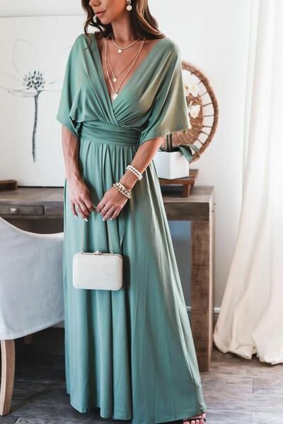 Elegant A-line V-neck Green Chiffon Mother of Bride Groom Dress