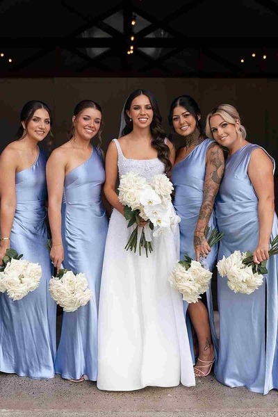 Charming One Shoulder Silk Satin Long Sleeveless Bridesmaid Dresses,PD231222