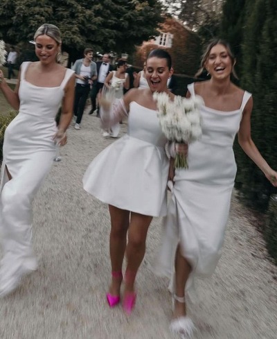 Charming Sheath Silk Satin Long Scoop Neck Bridesmaid Dresses with Slit,PD231233