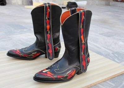 Crafted Leather Classic Dress Shoes Black Fancy Designer Cowboy Ankle High Boot