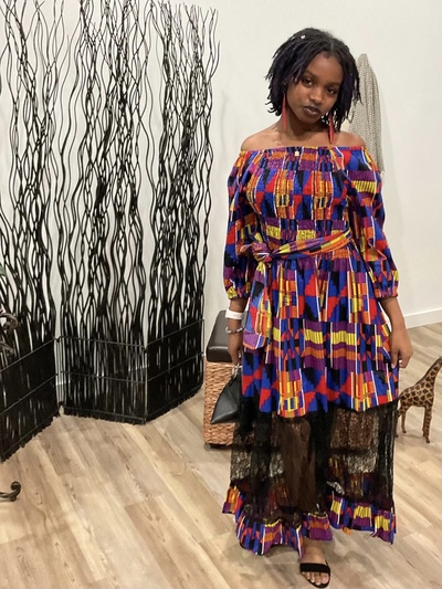 Off the shoulder dress w/ lace bottom