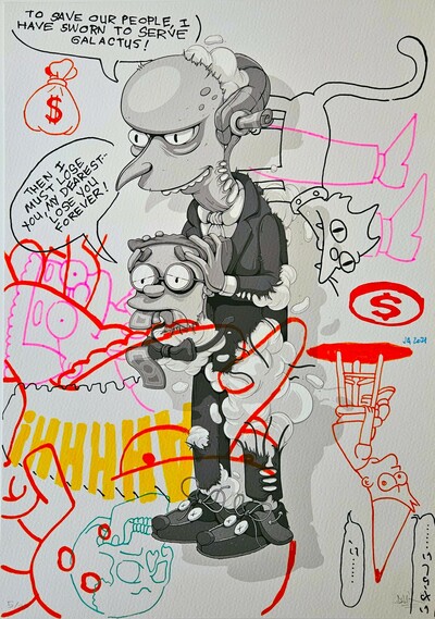 A3 Handfinished Print Crossover by Judas Arrieta and Dhani Barragan "Mr.Burns"