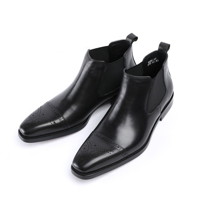 Handmade calfskin leather business formal pointed toe carved shoes
