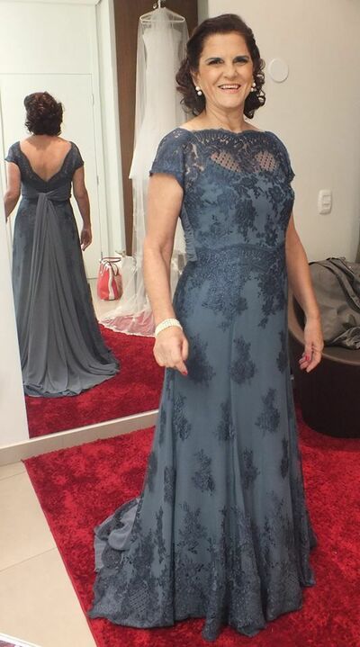 Elegant Grey Lace Mother of Bride Groom Dress Evening Formal Prom Dress
