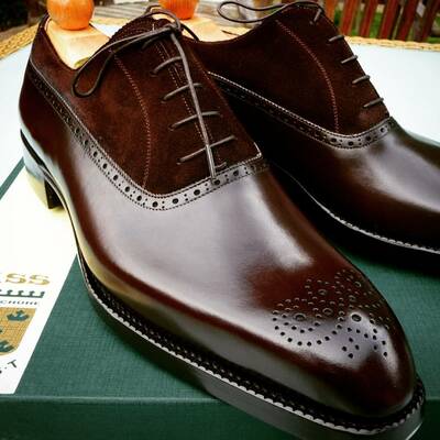 Handmade Men Brown Suede Leather Oxford Lace up Dress Shoes