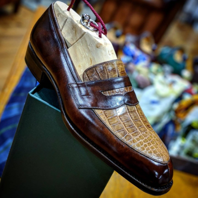 Handmade Men Brown Crocodile/Alligator Leather Loafers Dress Shoes