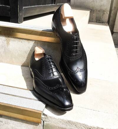 Black Calf Leather Wingtip Oxford Dress Shoes For Men