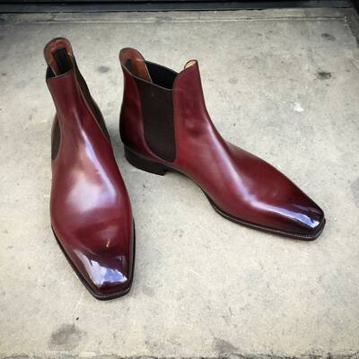 Handmade Burgundy Calf Leather Classic Chelsea Dress Boot For Men