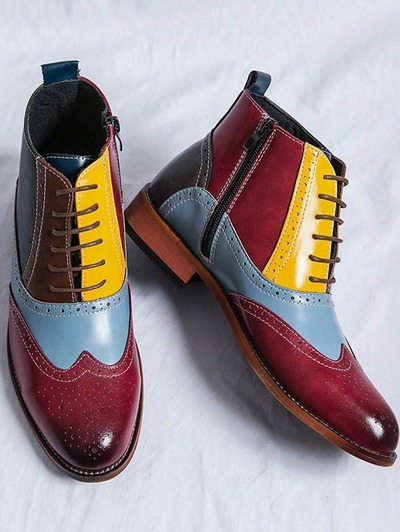 Ankle High Handmade Multi Color Leather Boot For Men's