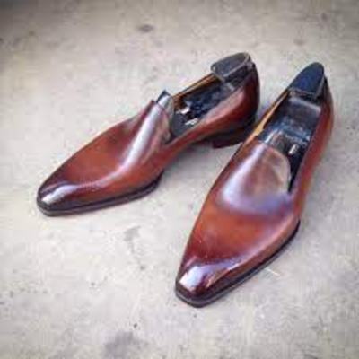 Handmade men brown leather moccasin loafers dress shoes - Thumbnail 4
