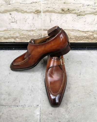 Handmade Brown Leather Monk Strap Dress Shoes