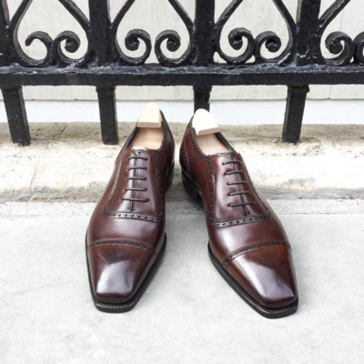 Handmade men brown leather oxford lace up dress shoes - Thumbnail 3