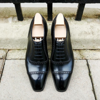 Handmade Men Black Calf Leather Oxford Dress Shoes