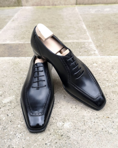 Handmade Black Calf Leather Oxford Lace up Dress Shoes
