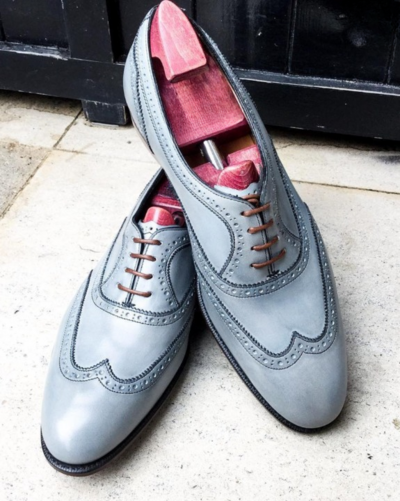 Baby Blue Classic Leather Wingtip Oxford Lace up Dress Shoes