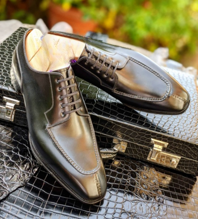 Handmade Men Black Calf Leather Oxford Lace up Dress Shoes