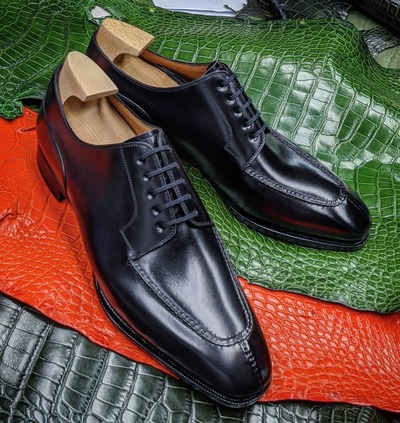 Handmade Men Black Calf Leather Oxford Lace up Dress Shoes