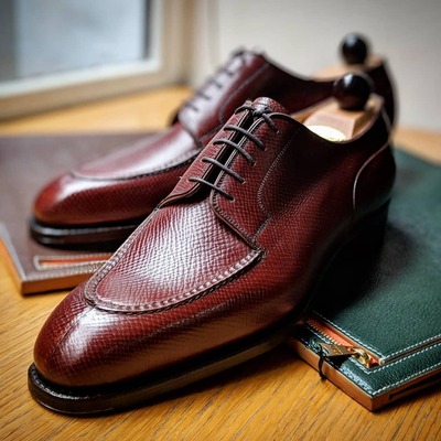 Handmade Men Brown Grain Leather Oxford Lace up Dress Shoes