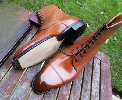 Cognac Leather Ankle High Lace up Dress Boot For Men