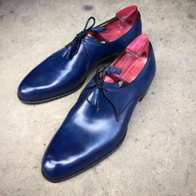 Handmade Men Blue Patina Leather Lace up Dress Shoes
