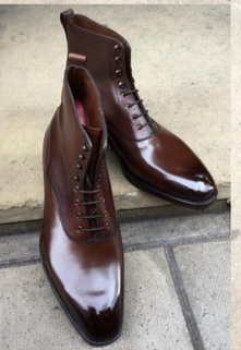 Handmade Men Dress Shoes Brown Leather Ankle High Lace up Boot