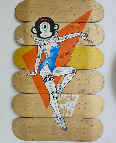Art Skateboard Painting by Kike Yido "CYBORG UP05"