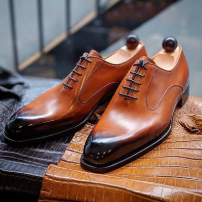 Handmade Men Genuine Leather Oxford Lace up Dress Shoes