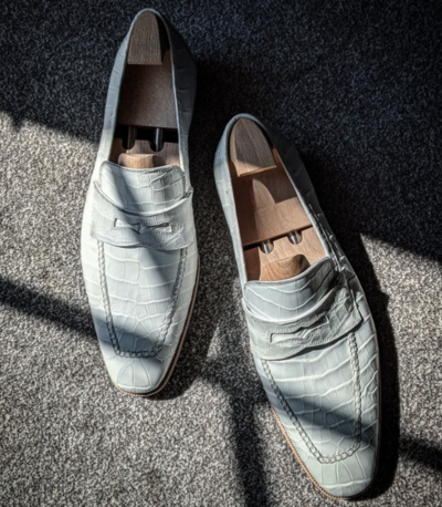 Handmade Men White Crocodile Leather Loafers Dress Shoes