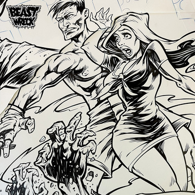 ZOMBIE CAGE FIGHTER Comic Cover ink artwork